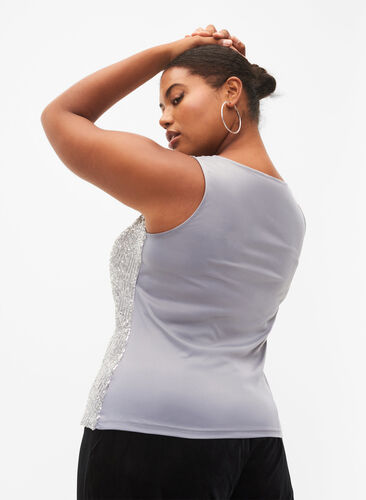 Sleeveless sequin top with v-neck, Silver, Model image number 1