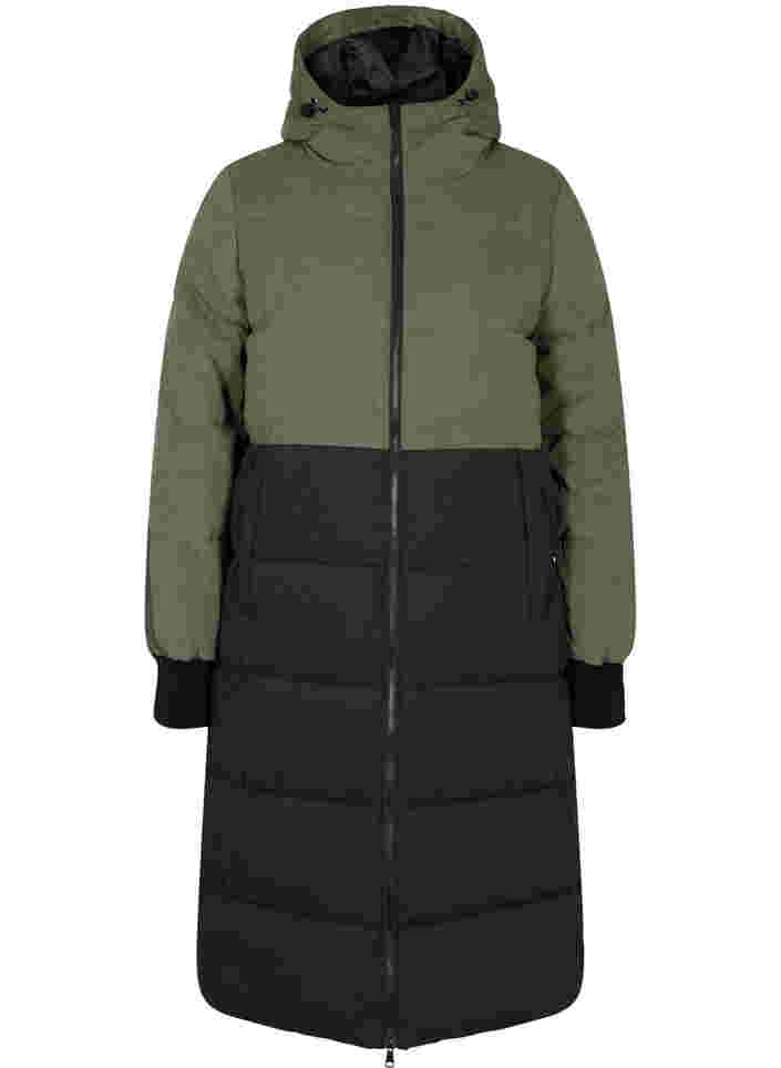 Long winter jacket with colour block, Grape Leaf W/Blk, Packshot image number 0