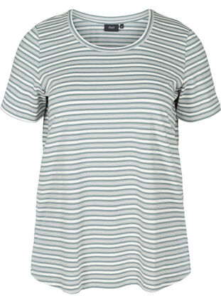 Striped T-shirt in cotton, Balsam Green w.Egret, Packshot image number 0