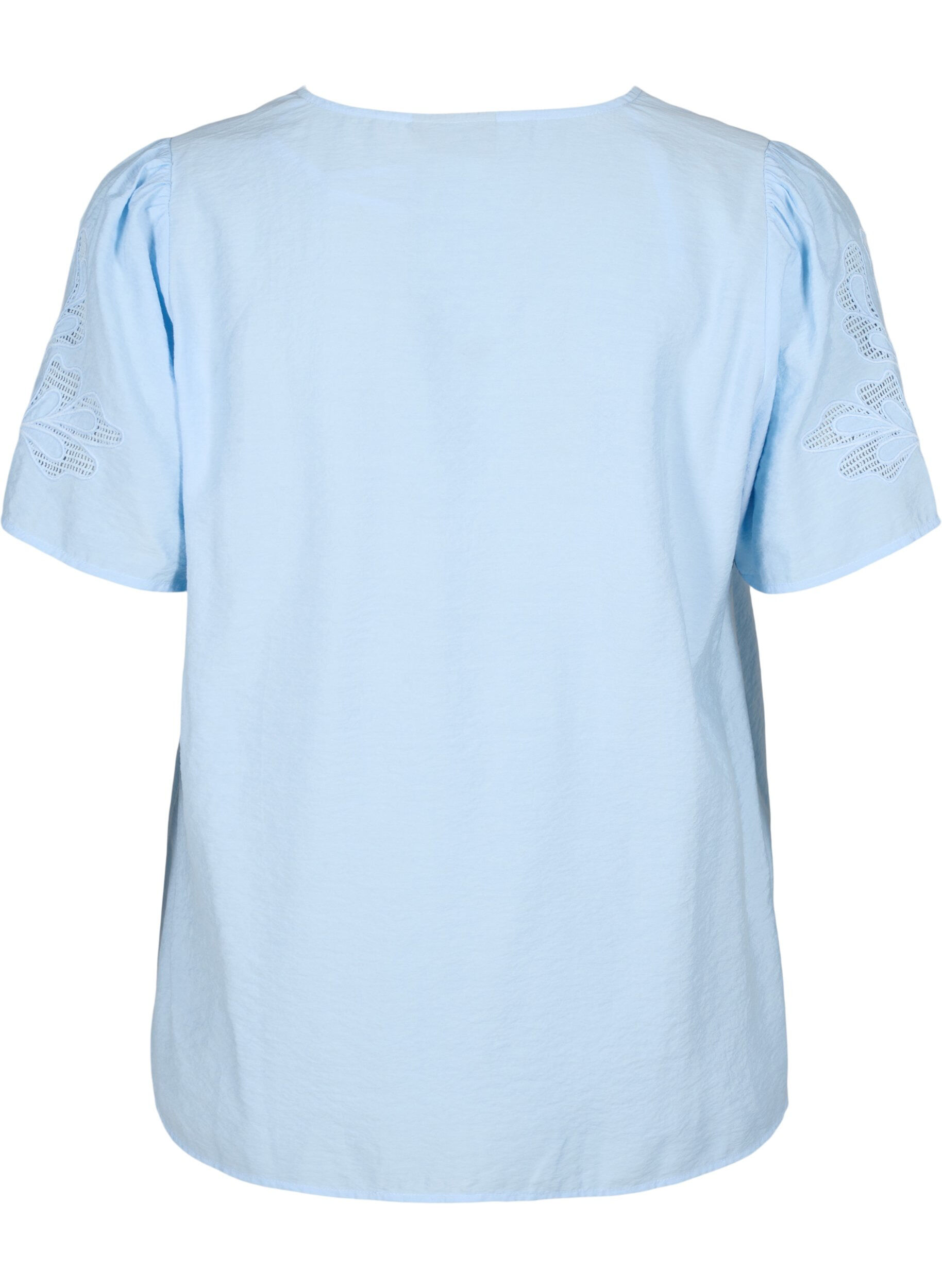 Zizzifashion Short sleeve viscose blouse with embroidery, Light Blue, Packshot image number 1