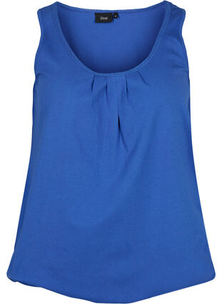 Cotton top with rounded neckline and lace trim, Dazzling Blue, Packshot image number 0