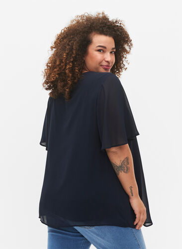 V-neck blouse with short sleeves, Total Eclipse, Model image number 1