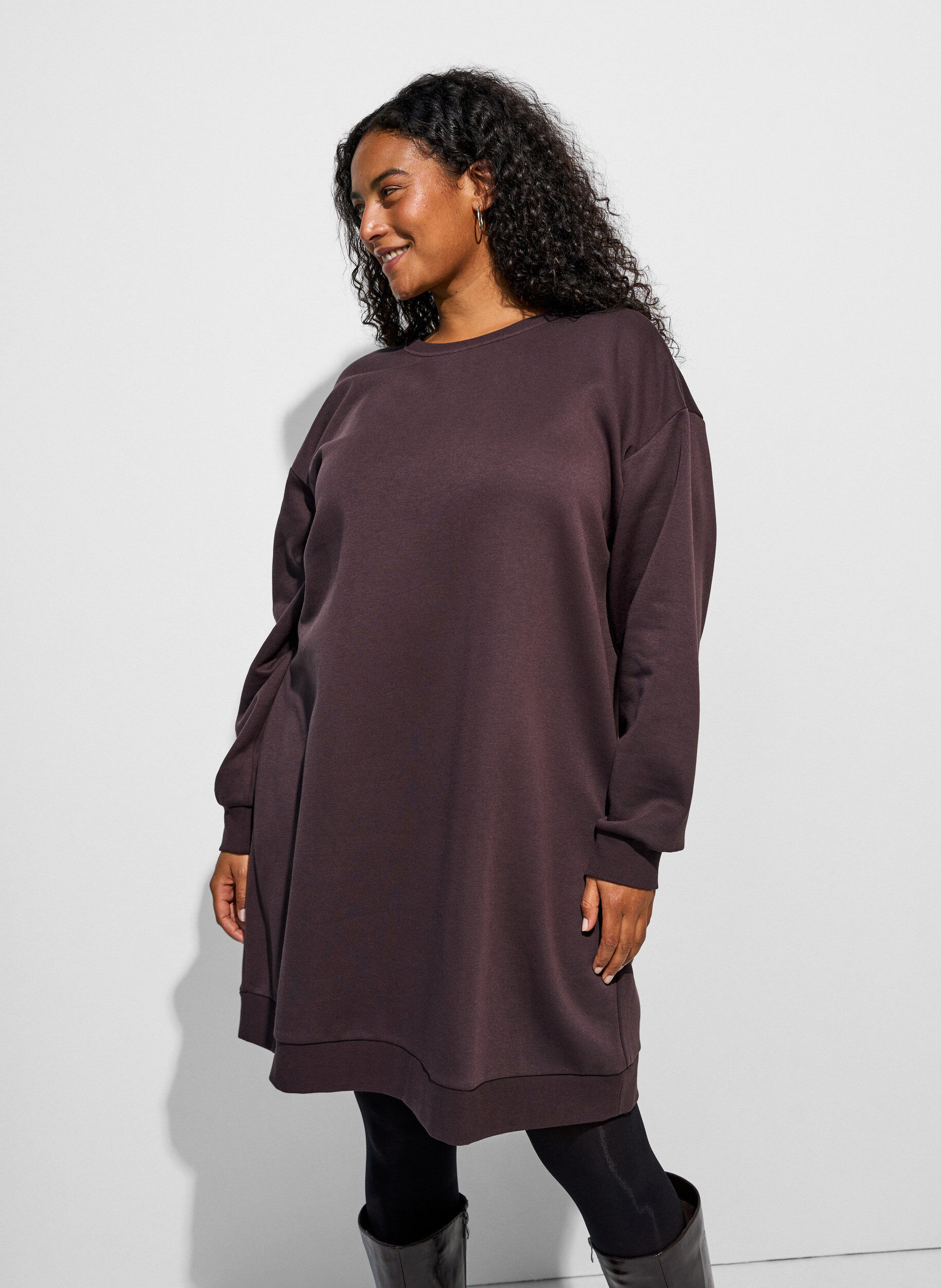 ZizzifashionLoose sweatshirt dress with pockets, Brown, Model image number 4