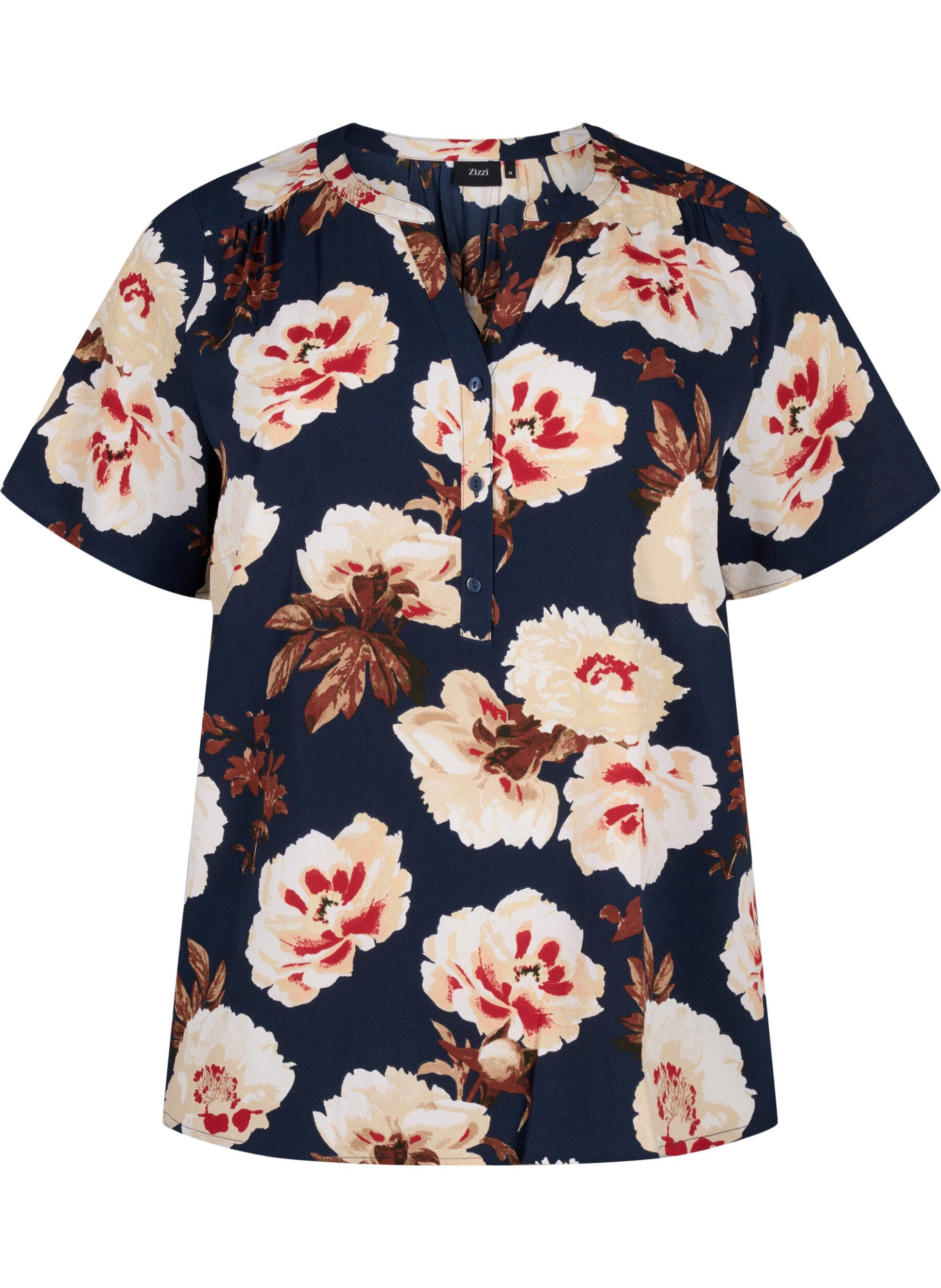 ZizzifashionBlouse with short sleeves and v-neck, Blue, Packshot image number 0