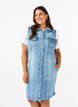 Sleeveless denim dress with raw edge details, Light Blue Denim, Model image number 0