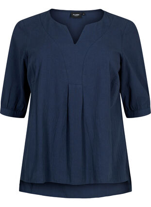 FLASH - Cotton blouse with half-length sleeves, Navy Blazer, Packshot image number 0