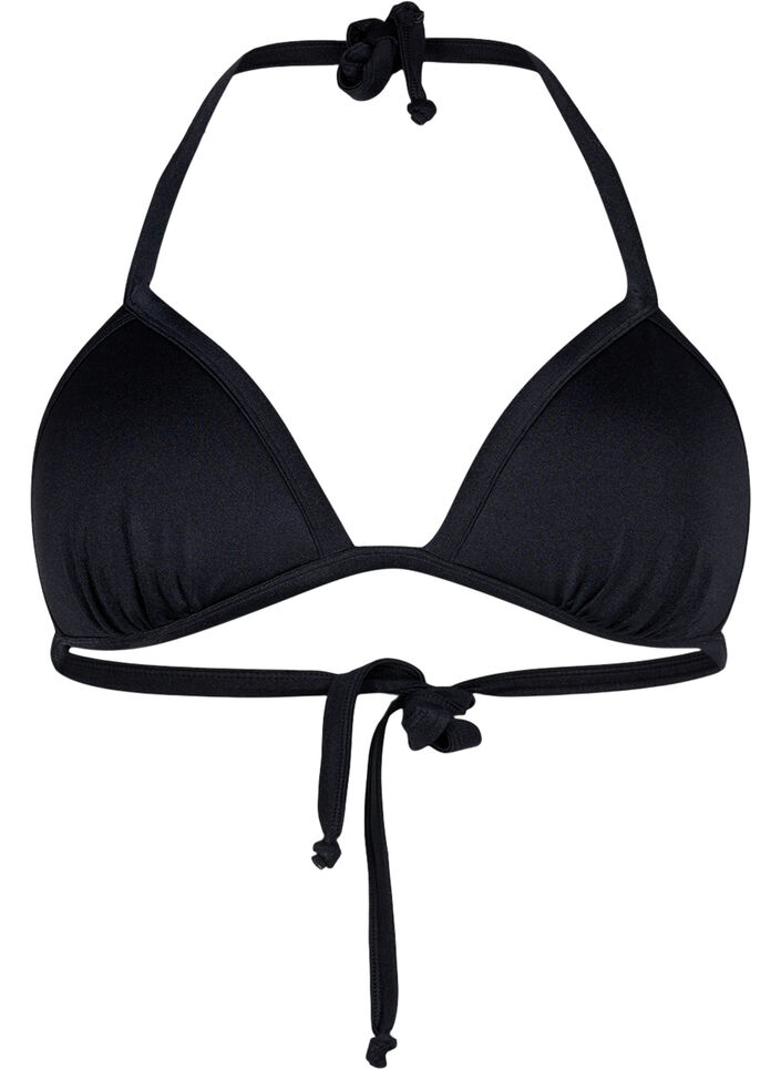 Solid coloured triangle bikini top, Black, Packshot image number 0