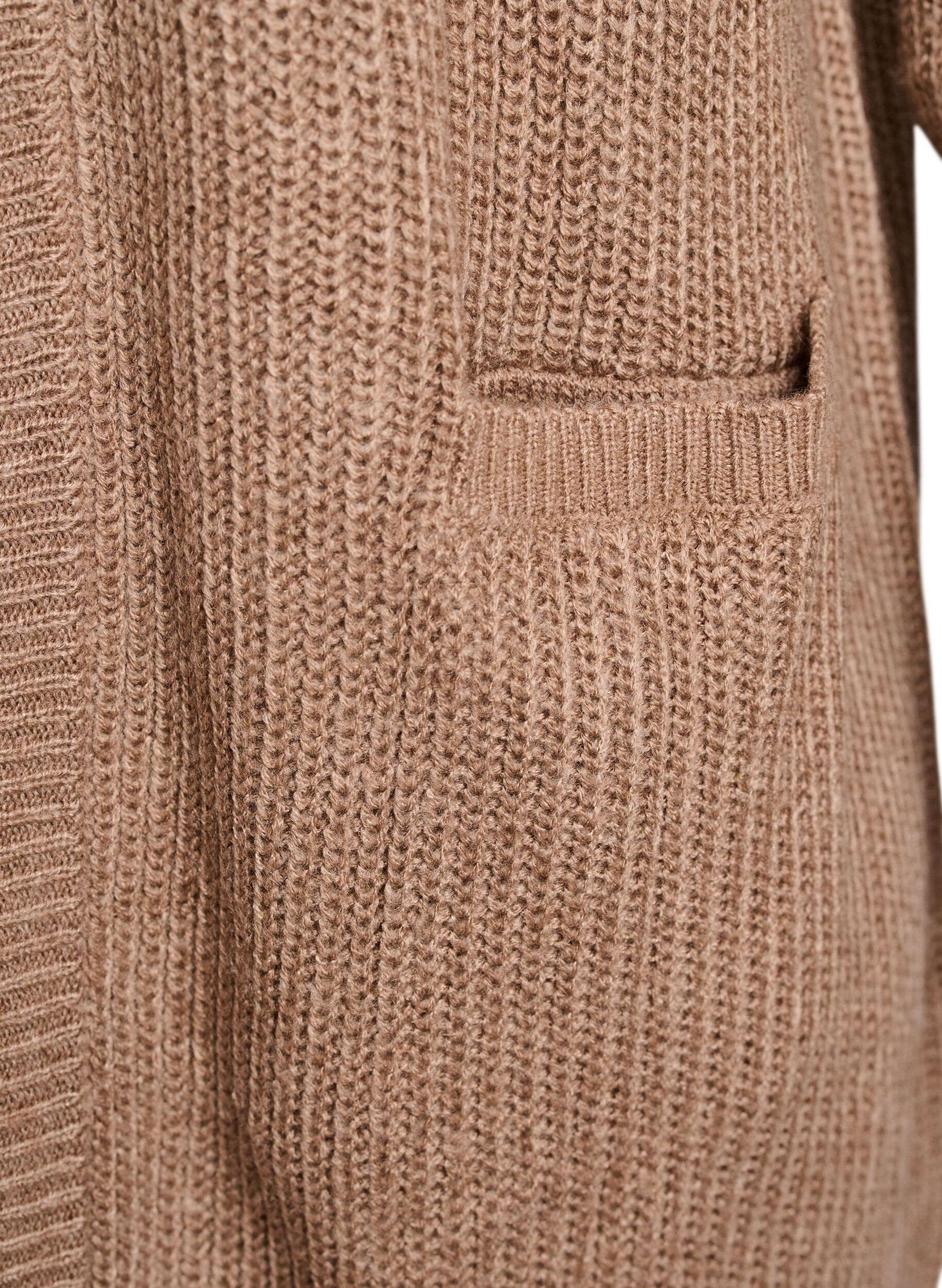 Zizzifashion FLASH - Long rib knit cardigan with pockets, Brown, Packshot image number 3