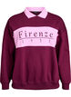 Organic cotton sweatshirt with collar and contrast print, Dark Bordeaux, Packshot image number 0