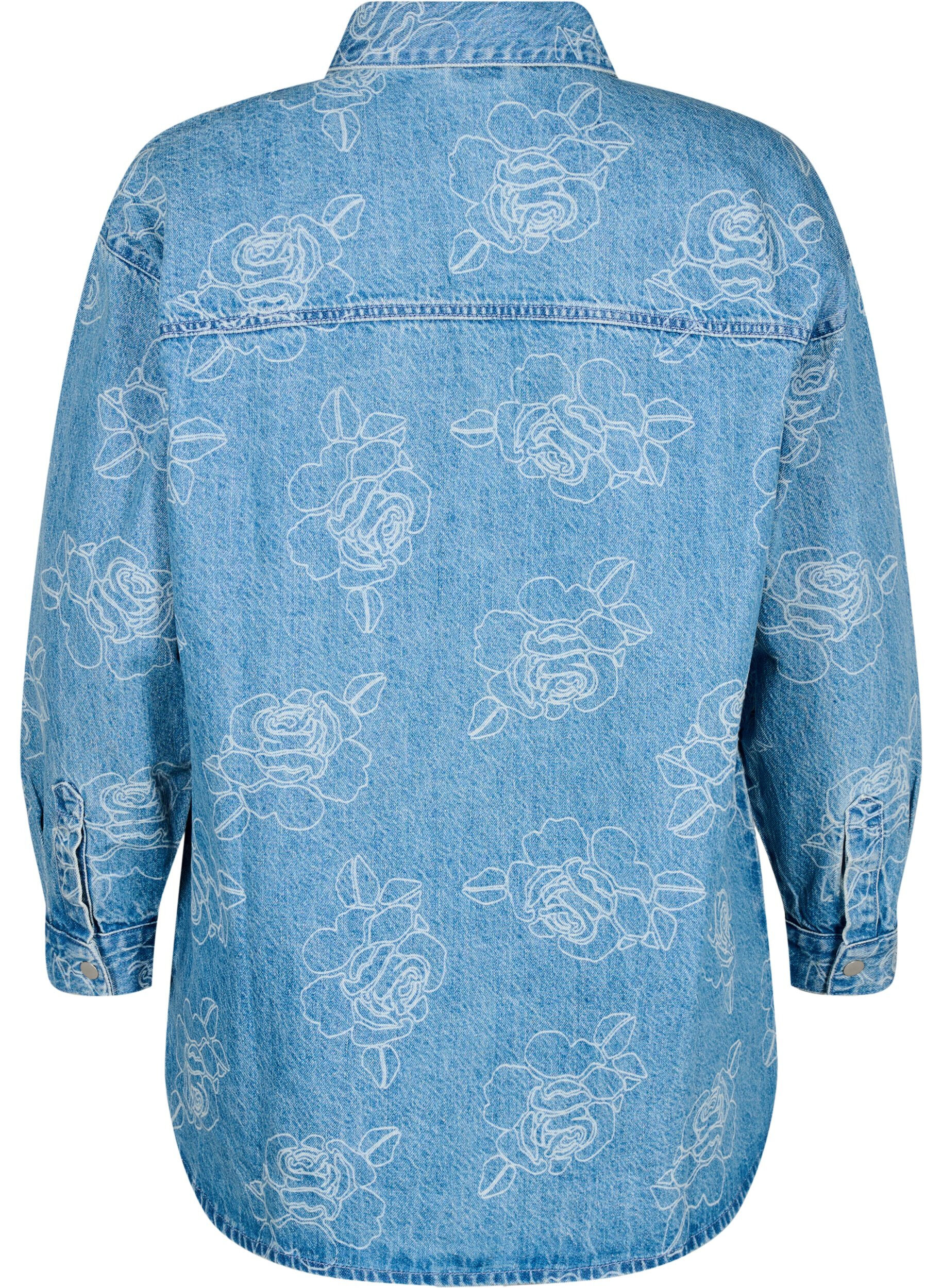 Zizzifashion Denim jacket with flowers, Light Blue Denim, Packshot image number 1