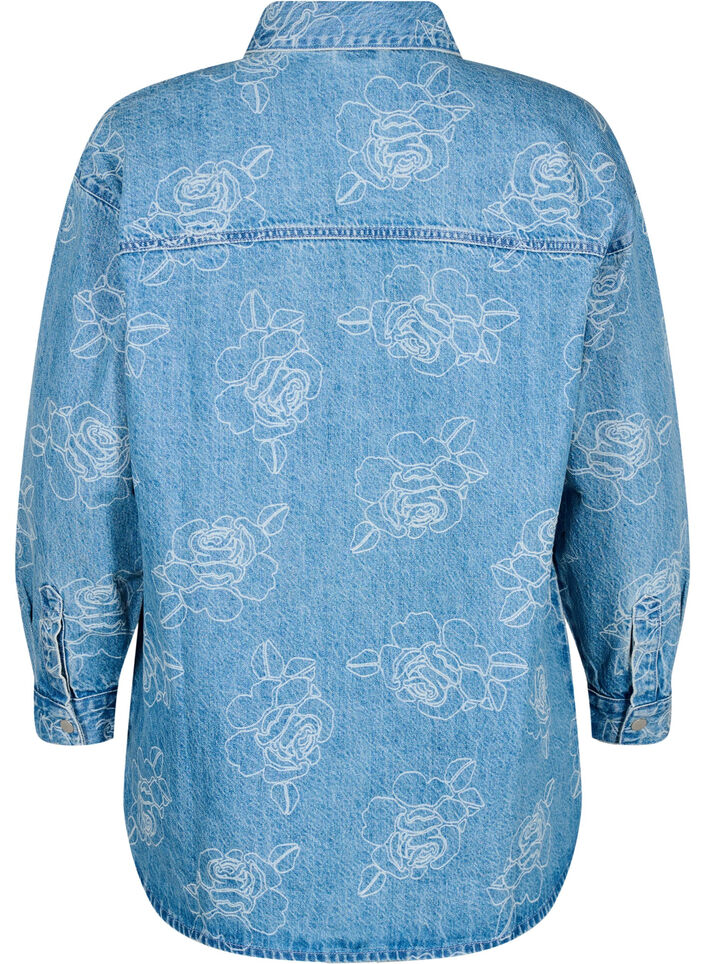 Denim jacket with flowers, Light Blue Denim, Packshot image number 1