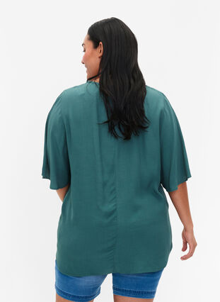 Viscose blouse with 1/2 sleeves and embroidery detail, Sea Pine, Model image number 1