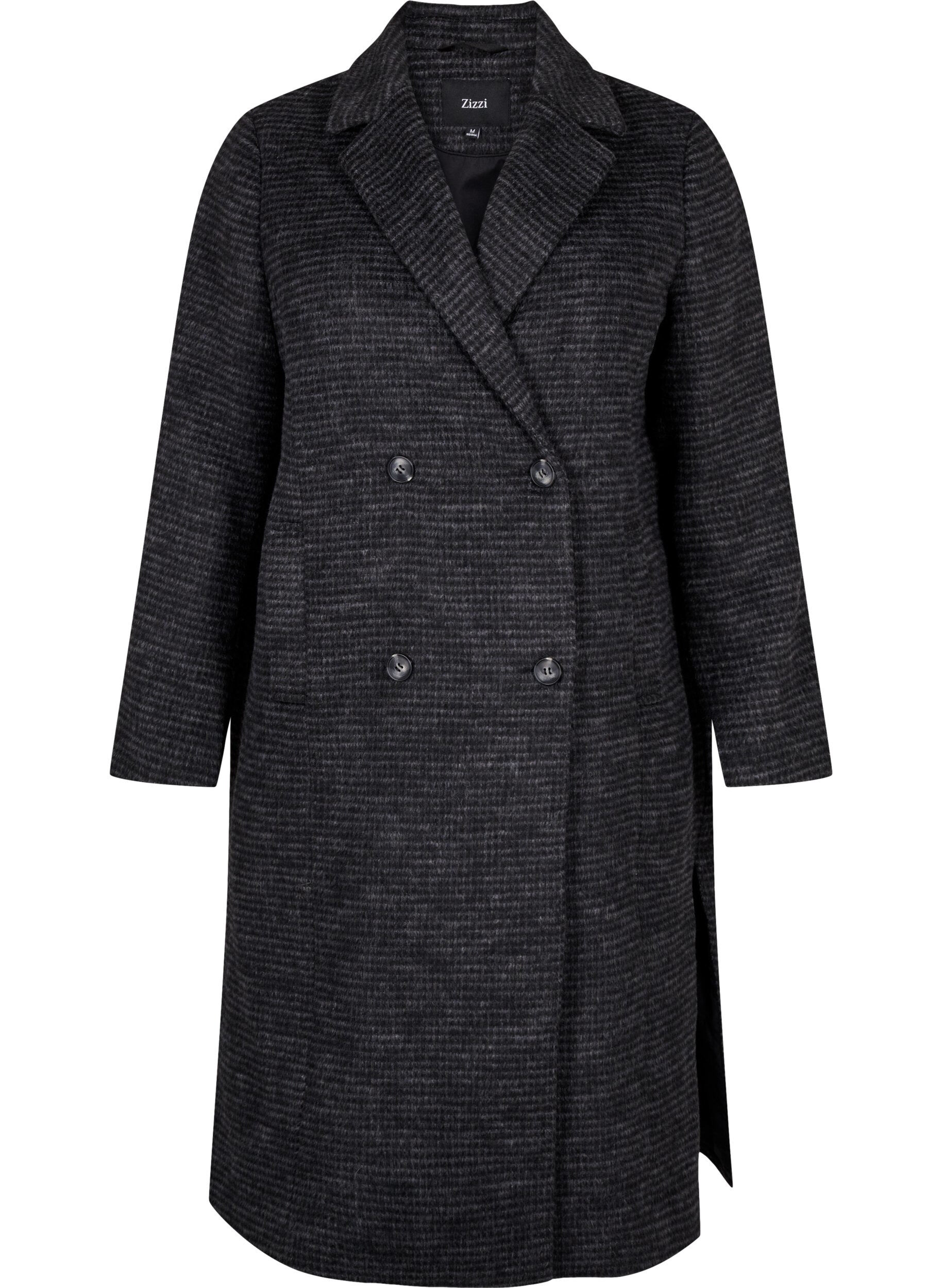 Zizzifashion Checked wool coat with a brushed texture, Black Comb, Packshot image number 0