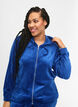 Velour cardigan with zipper and hood, Blue, Model image number 3