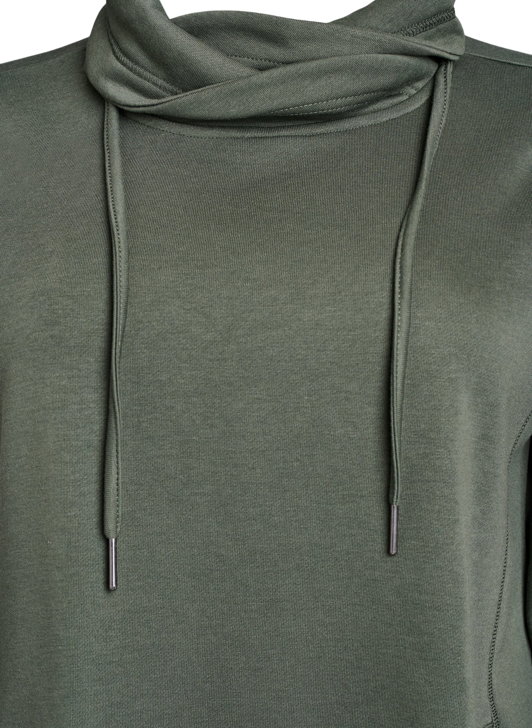 Zizzifashion Short sweatshirt dress with high collar and pockets, Green, Packshot image number 2