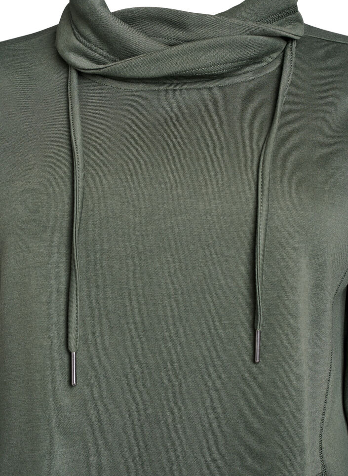 Short sweatshirt dress with high collar and pockets, Green, Packshot image number 2