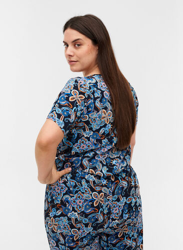 Viscose blouse with print and short sleeves, Paisley AOP, Model image number 1