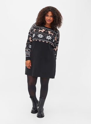 Christmas knitted dress, Black Comb, Model image number 2
