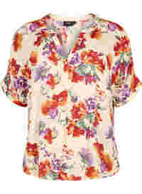 Floral viscose blouse with short sleeves