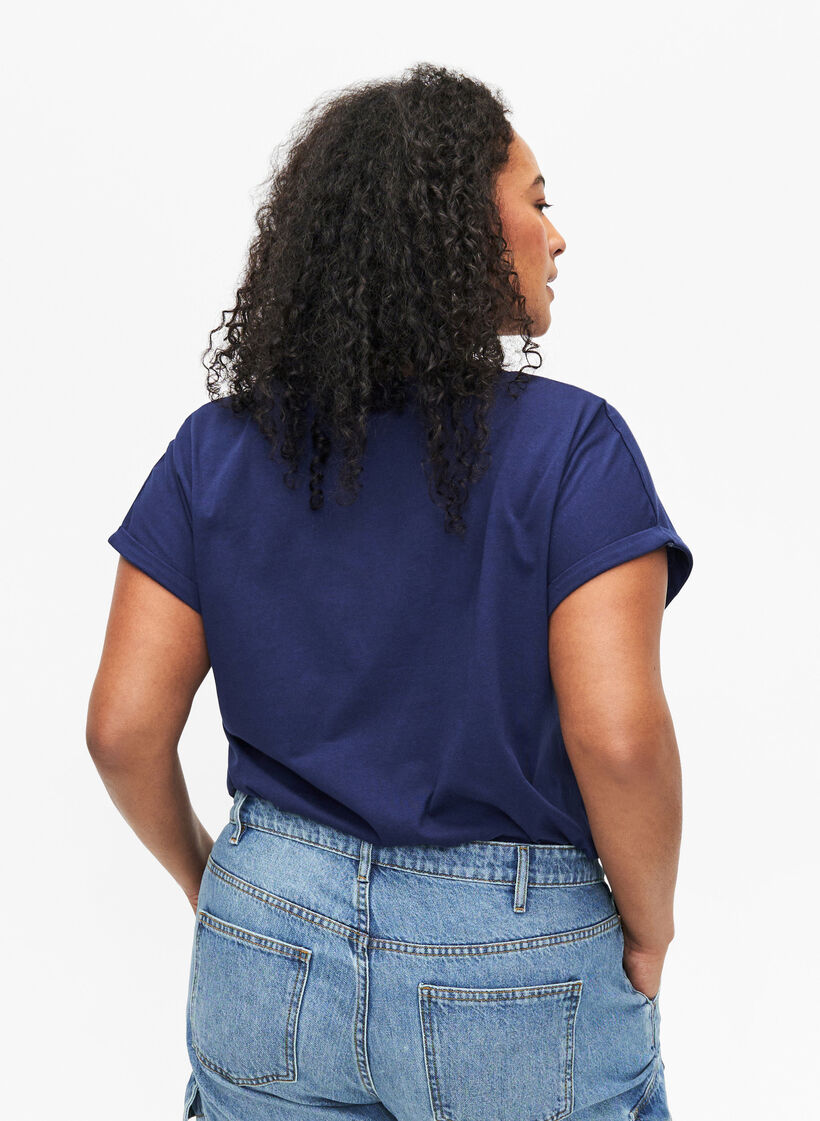 Organic cotton T-shirt with gold print, Med.Blue Gold Flower, Model image number 1