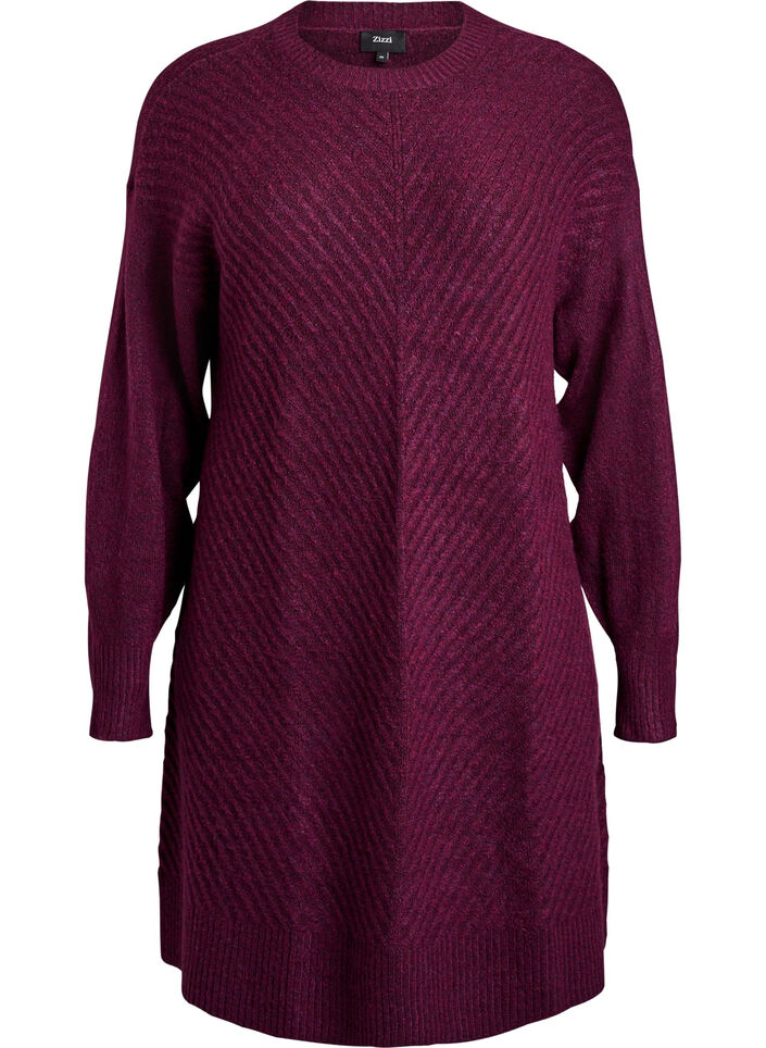 Short knitted dress with a V-shaped textured pattern, Purple, Packshot image number 0