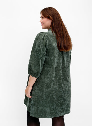 Corduroy dress with 3/4 sleeves and buttons, Deep Forest, Model image number 1