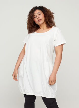 Short sleeve cotton dress, White, Model image number 0