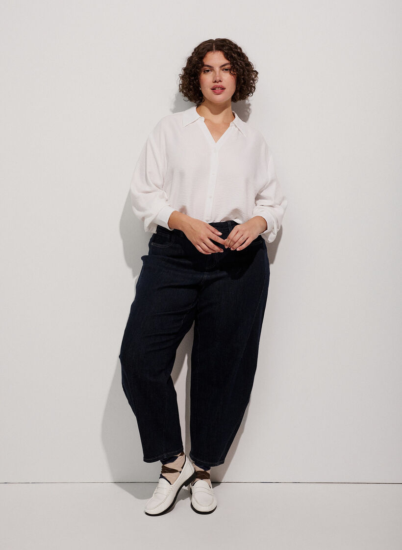 Loose shirt with V-neck, White, Model image number 1