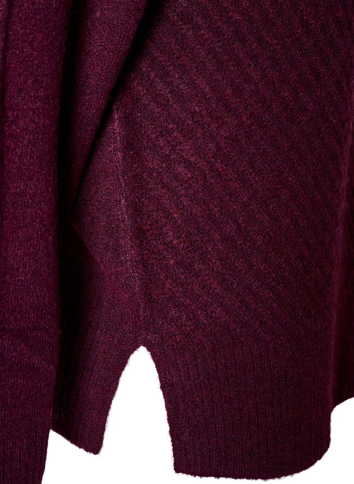 Knitted blouse with V-shaped rib pattern and slits, Red, Packshot image number 3