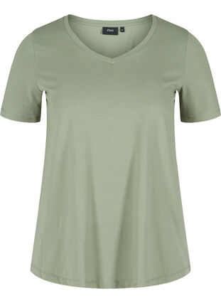 Basic t-shirt with v-neck, Agave Green, Packshot image number 0