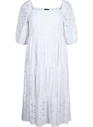 Maxi dress with lace pattern and a square neckline, Bright White, Packshot