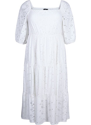 Maxi dress with lace pattern and a square neckline, Bright White, Packshot image number 0