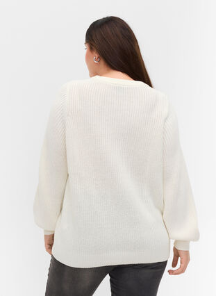 Knitted blouse with long sleeves and hole pattern , Cloud Dancer Mel., Model image number 1