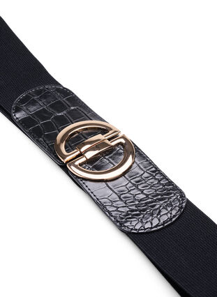 Elastic waist belt with gold-colored buckle, Black, Packshot image number 1