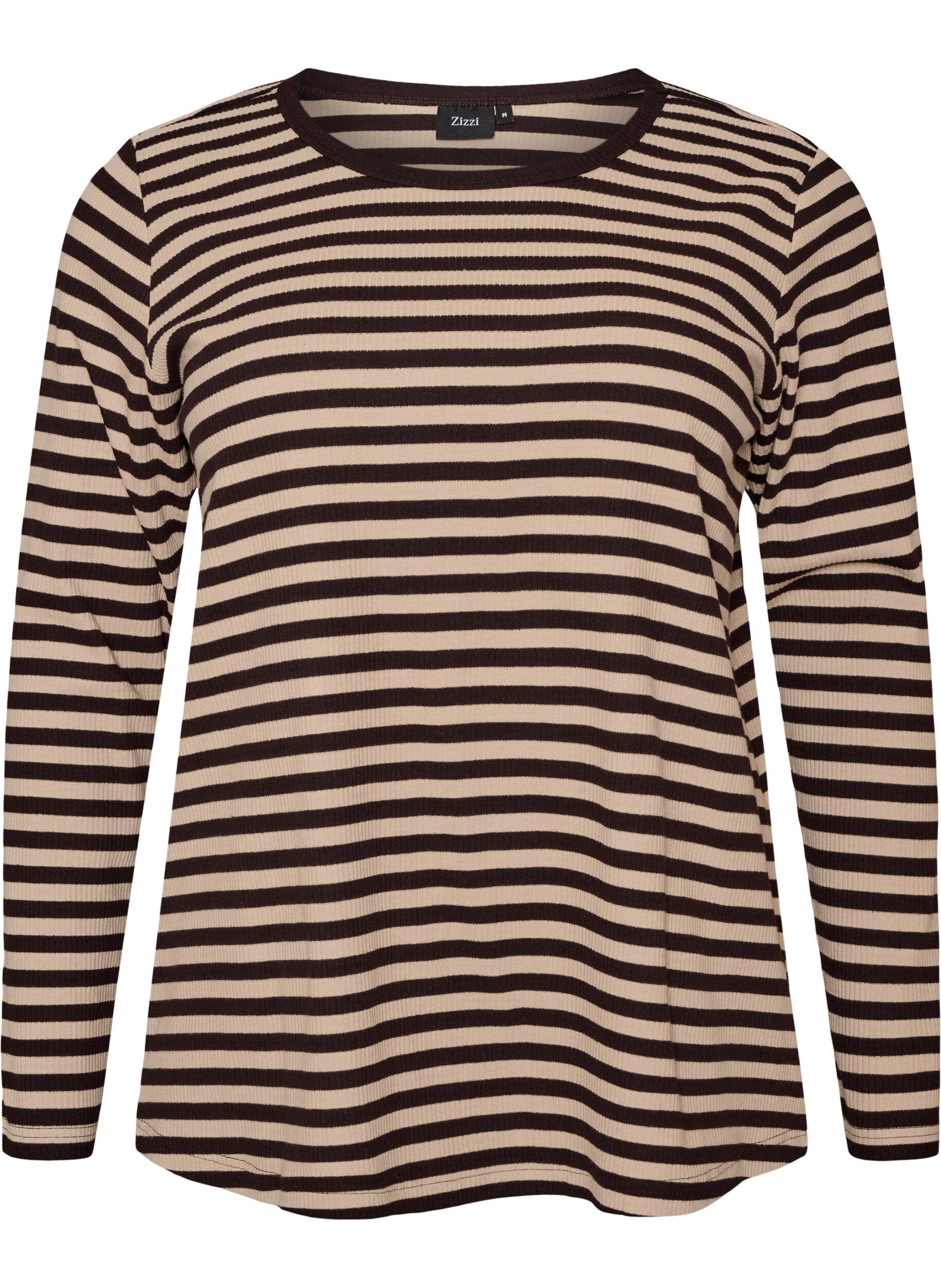 ZizzifashionStriped blouse with long sleeves, Brown, Packshot image number 0