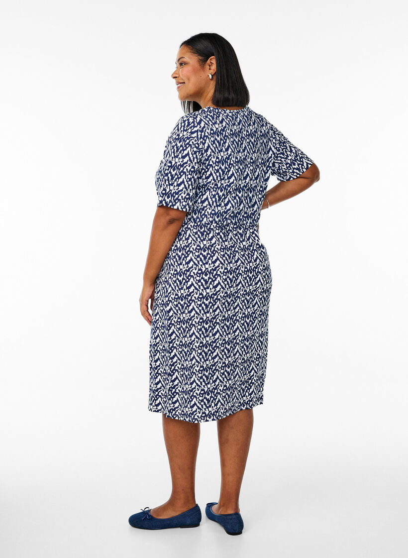 Midi-length jersey dress with tie belt at the waist, Blue, Model image number 1
