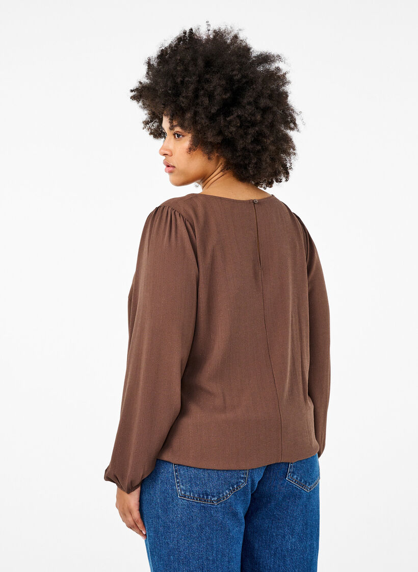 Blouse with silver glitter, Brown, Model image number 2