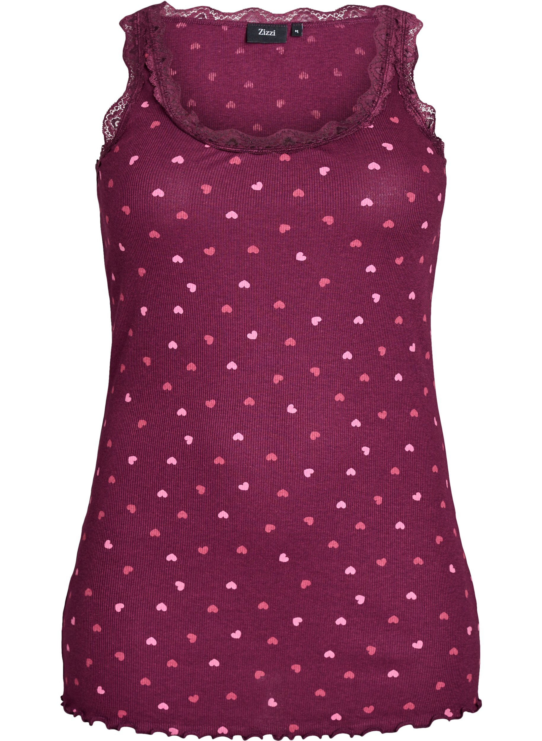 Zizzifashion Top with print and lace edge, Dark Bordeaux, Packshot image number 0