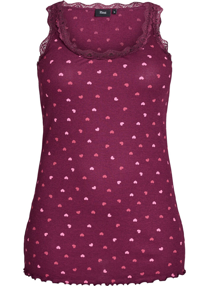 Top with print and lace edge, Dark Bordeaux, Packshot image number 0
