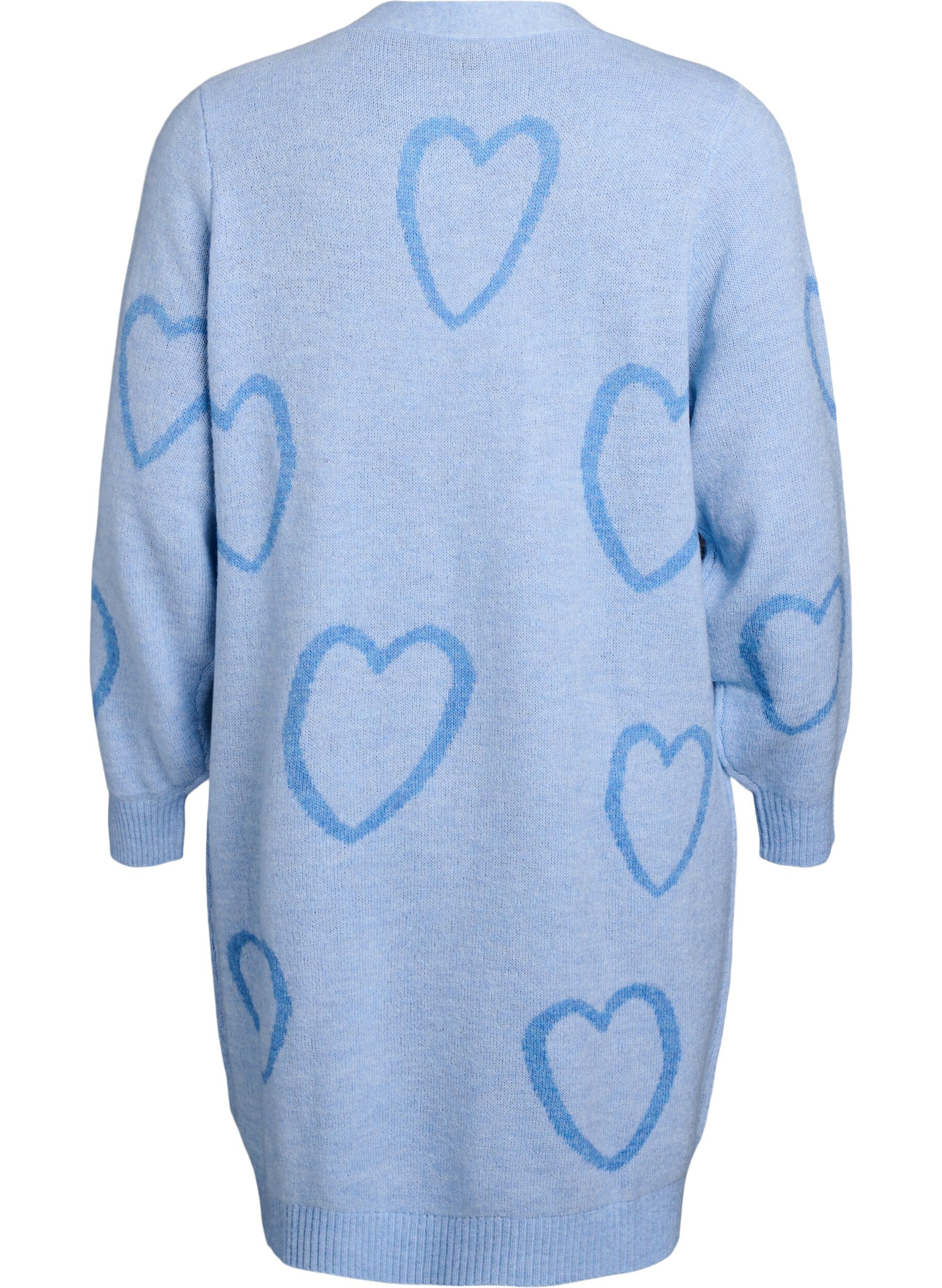 Zizzifashion Long cardigan with tone-on-tone hearts, Blue, Packshot image number 1