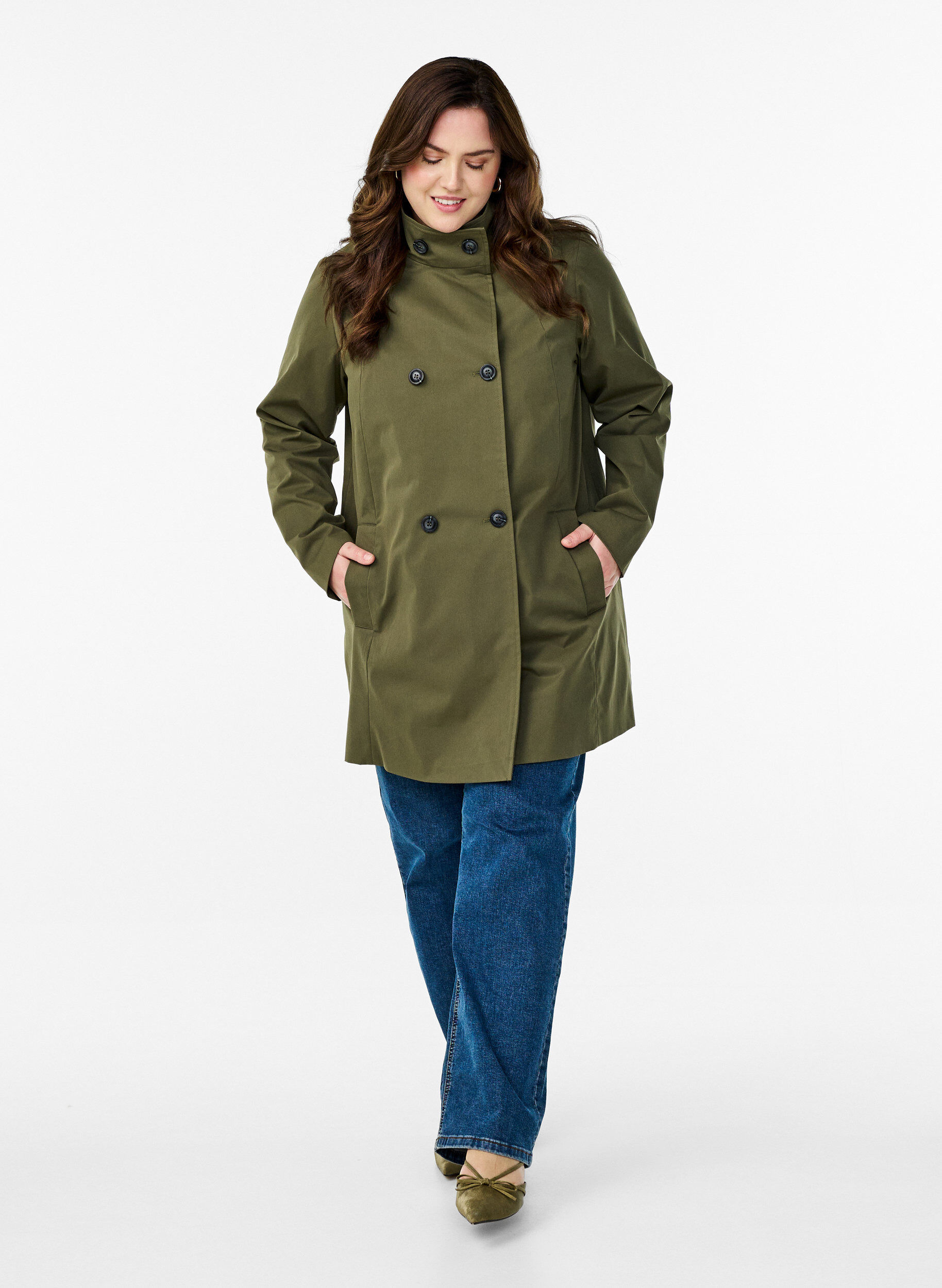 Zizzifashion Water-repellent spring jacket with an A-line cut, Green, Model image number 1