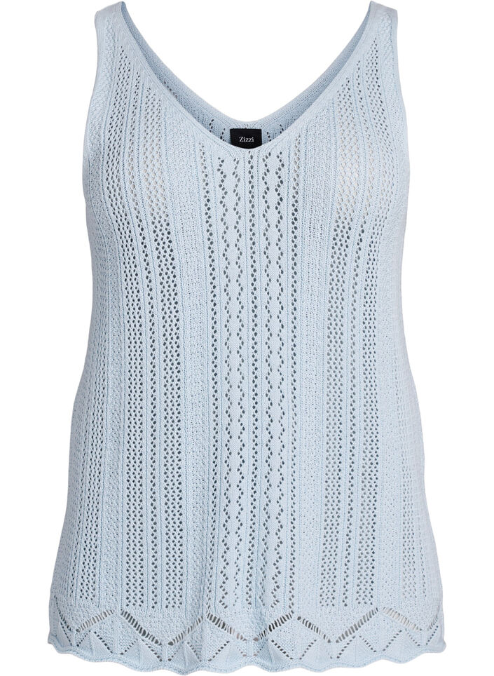 Knitted top with eyelet embroidery and V-neck, Light Blue, Packshot image number 0
