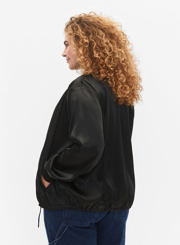 Bomber jacket with zipper and strings, Black, Model image number 1