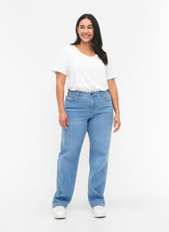 High-waisted Gemma jeans with straight fit, Light blue, Model
