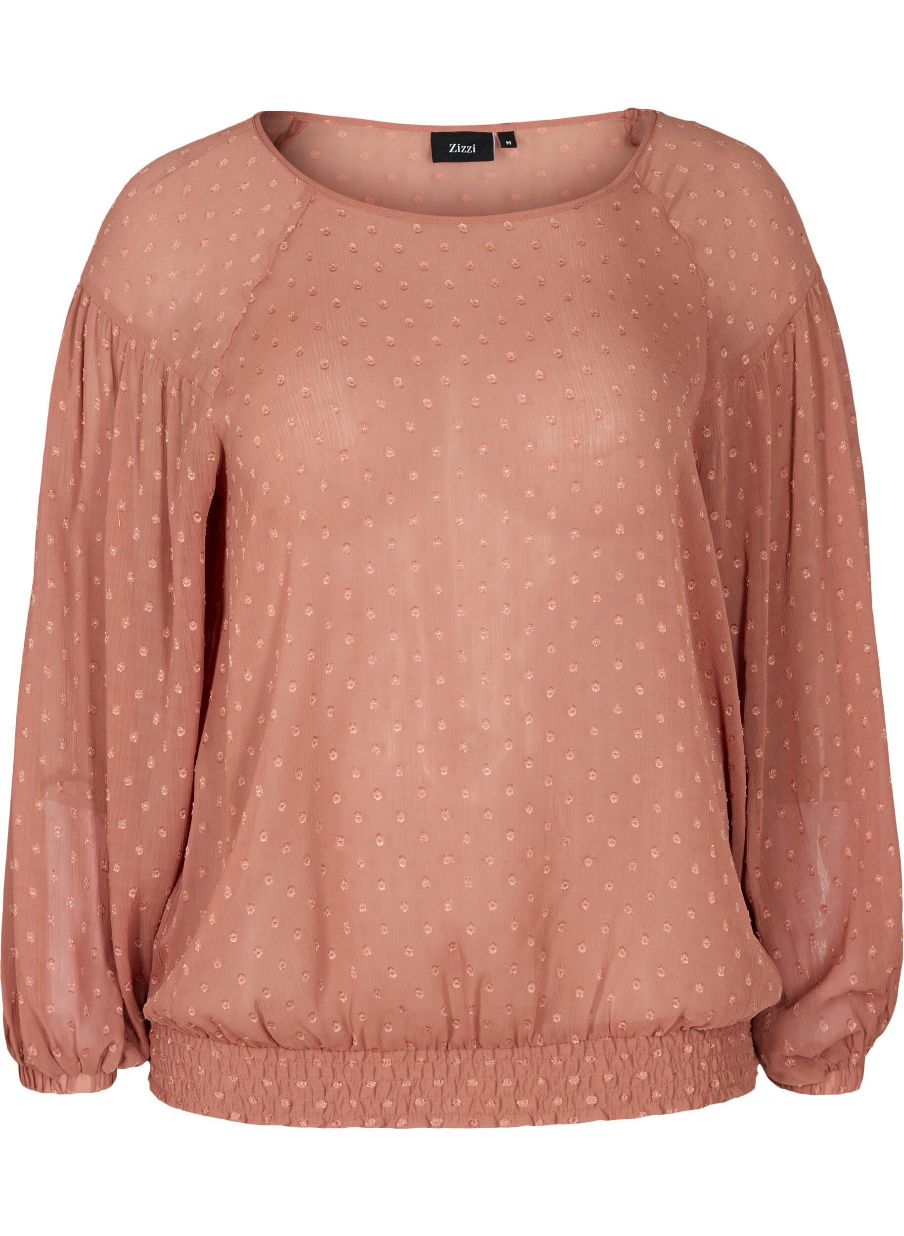 Zizzifashion Long-sleeved mesh blouse with smocking, Burlwood, Packshot image number 0