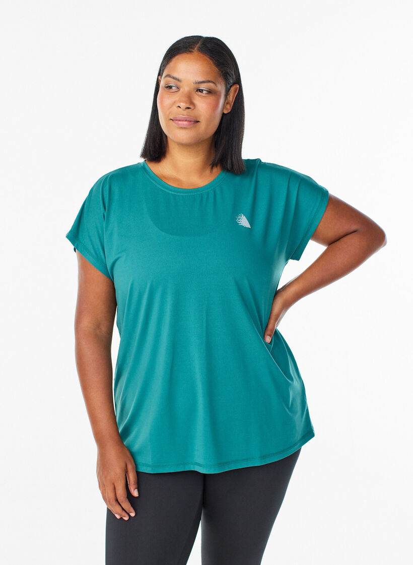 Solid-coloured training T-shirt, Petrol, Model image number 0