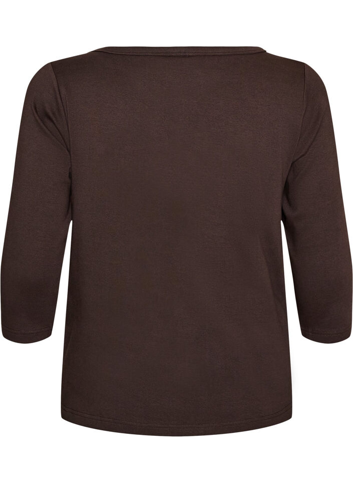 Basic T-shirt with boat neckline and 3/4 sleeves, Brown, Packshot image number 1