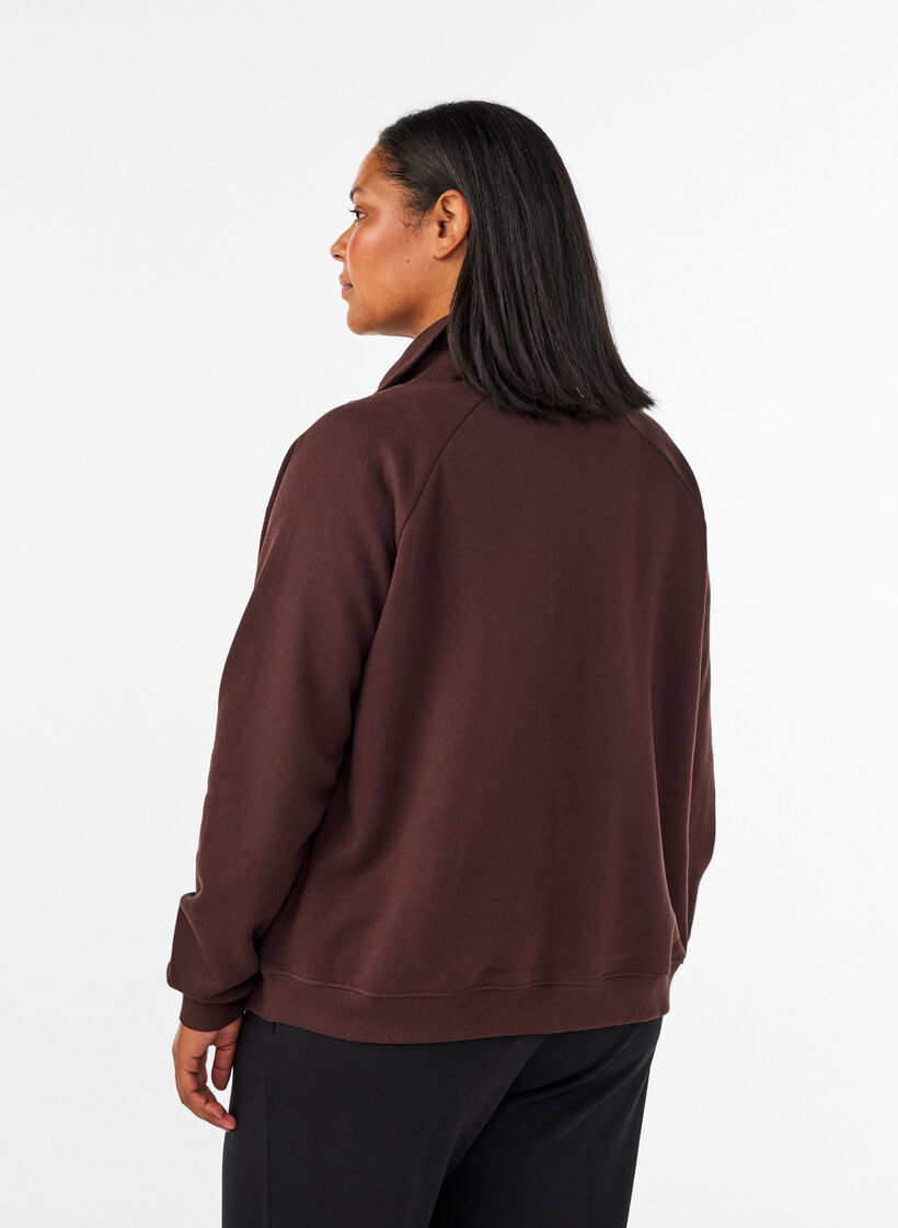 Sweat cardigan with high collar and zip, Brown, Model image number 2