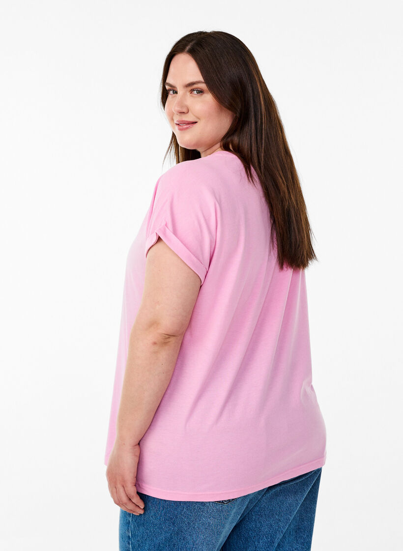 Short sleeved cotton blend t-shirt, Pink, Model image number 2