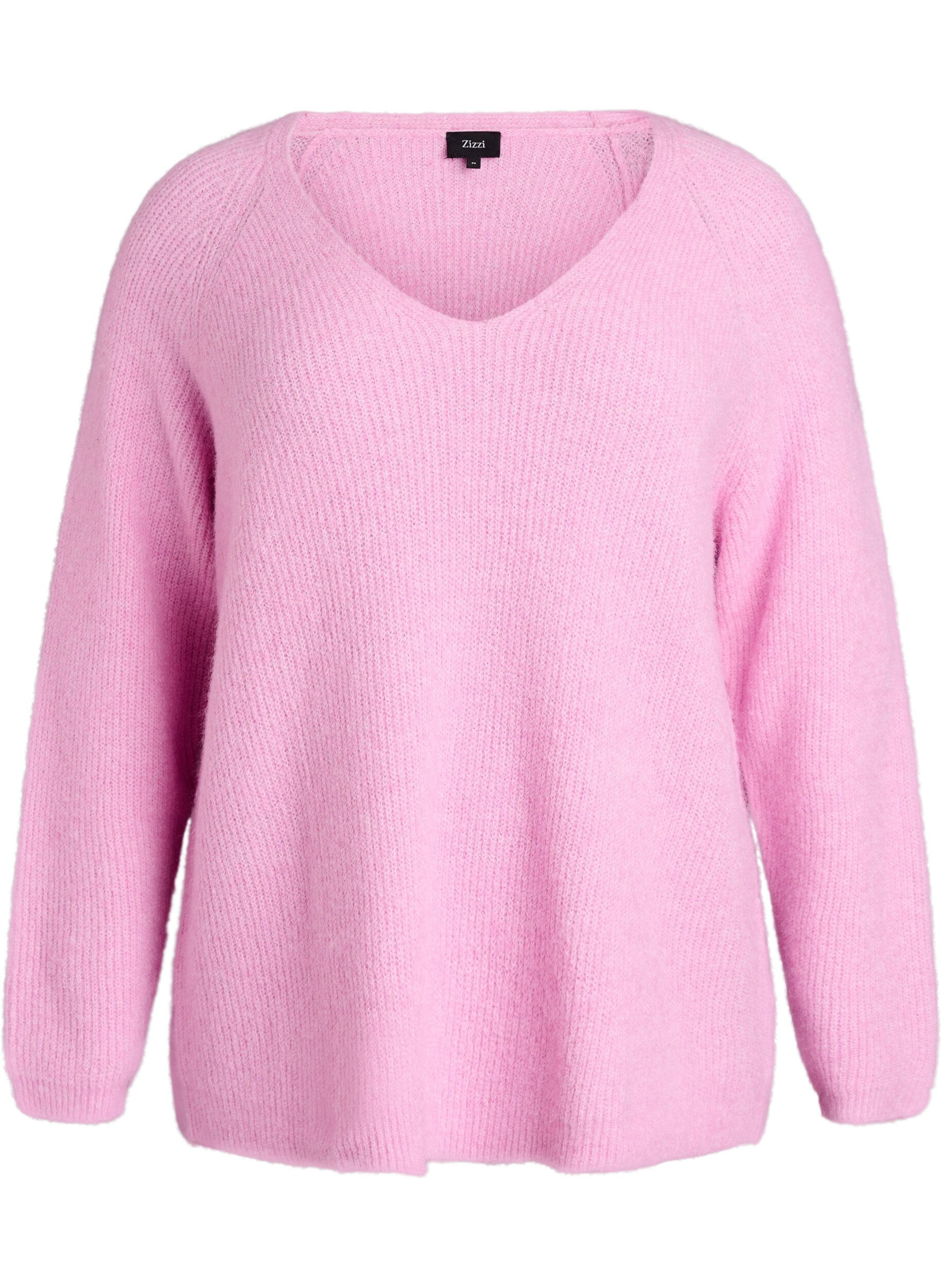 ZizzifashionKnitted blouse with V-neck and raglan sleeves, Pink, Packshot image number 0